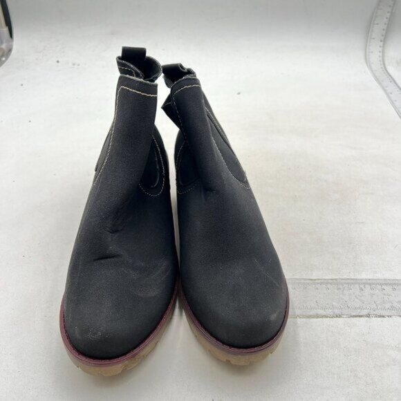 Women's Low Heel Ankle Boots Fashion Slip On Elastic Fall Booties Shoes Black - Picture 3 of 7